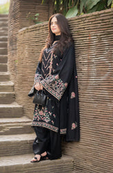 BrandsInn-3PC DHANAK EMBROIDERED SHIRT WITH DHANAK EMBROIDERED SHAWL & TROUSER-BI-4346